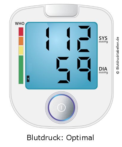 Blutdruck 112 zu 59 auf dem Blutdruckmessgerät