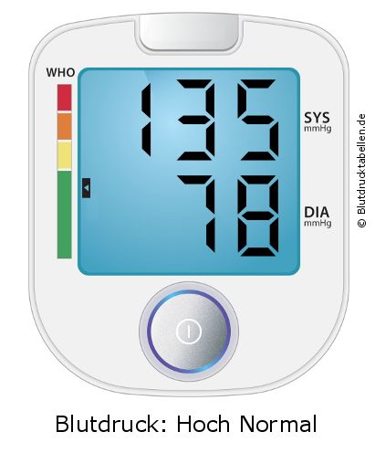 Blutdruck 135 zu 78 auf dem Blutdruckmessgerät