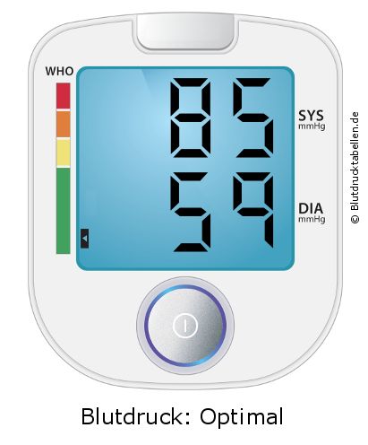 Blutdruck 85 zu 59 auf dem Blutdruckmessgerät