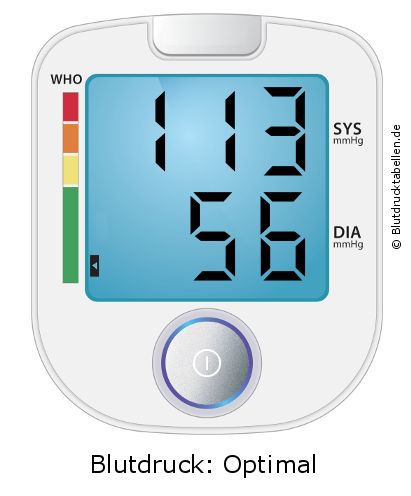 Blutdruck 113 zu 56 auf dem Blutdruckmessgerät