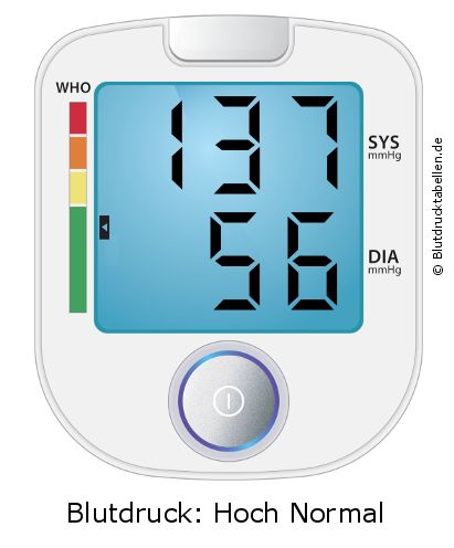 Blutdruck 137 zu 56 auf dem Blutdruckmessgerät