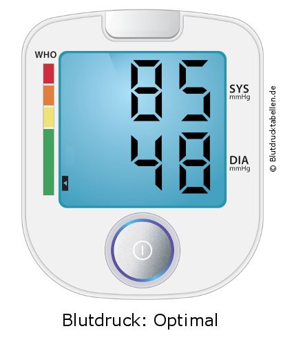 Blutdruck 85 zu 48 auf dem Blutdruckmessgerät