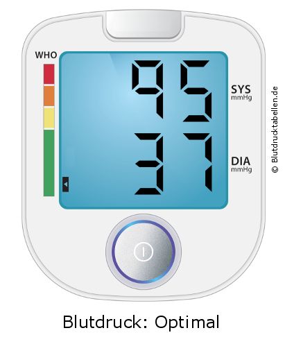 Blutdruck 95 zu 37 auf dem Blutdruckmessgerät